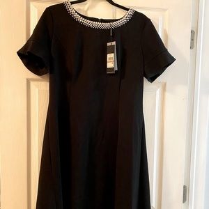 NWT KARL LAGERFELD black dress with pearl trim, size 12
